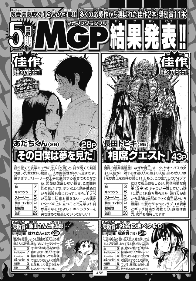 名古屋造形大学マンガ分野ブログ 3期卒業生あだちくんさん マガジングランプリ 佳作入賞