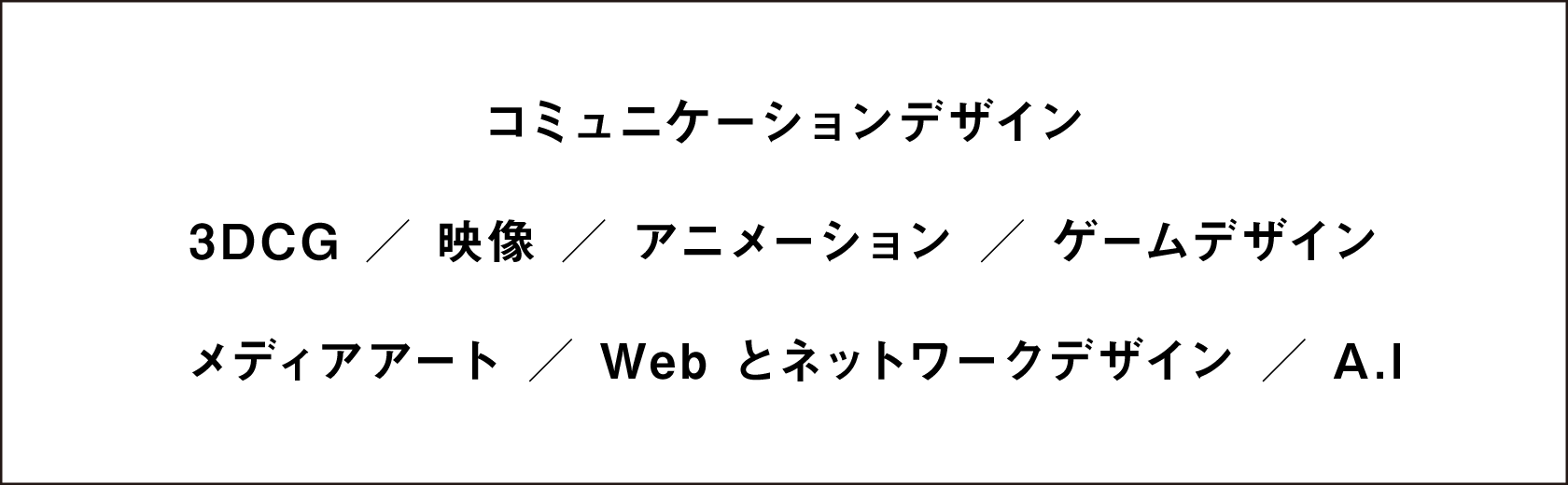 コミュニケーションデザイン 3DCG/映像/アニメーション/ゲームデザイン  メディアアート/Web とネットワークデザイン/A.I