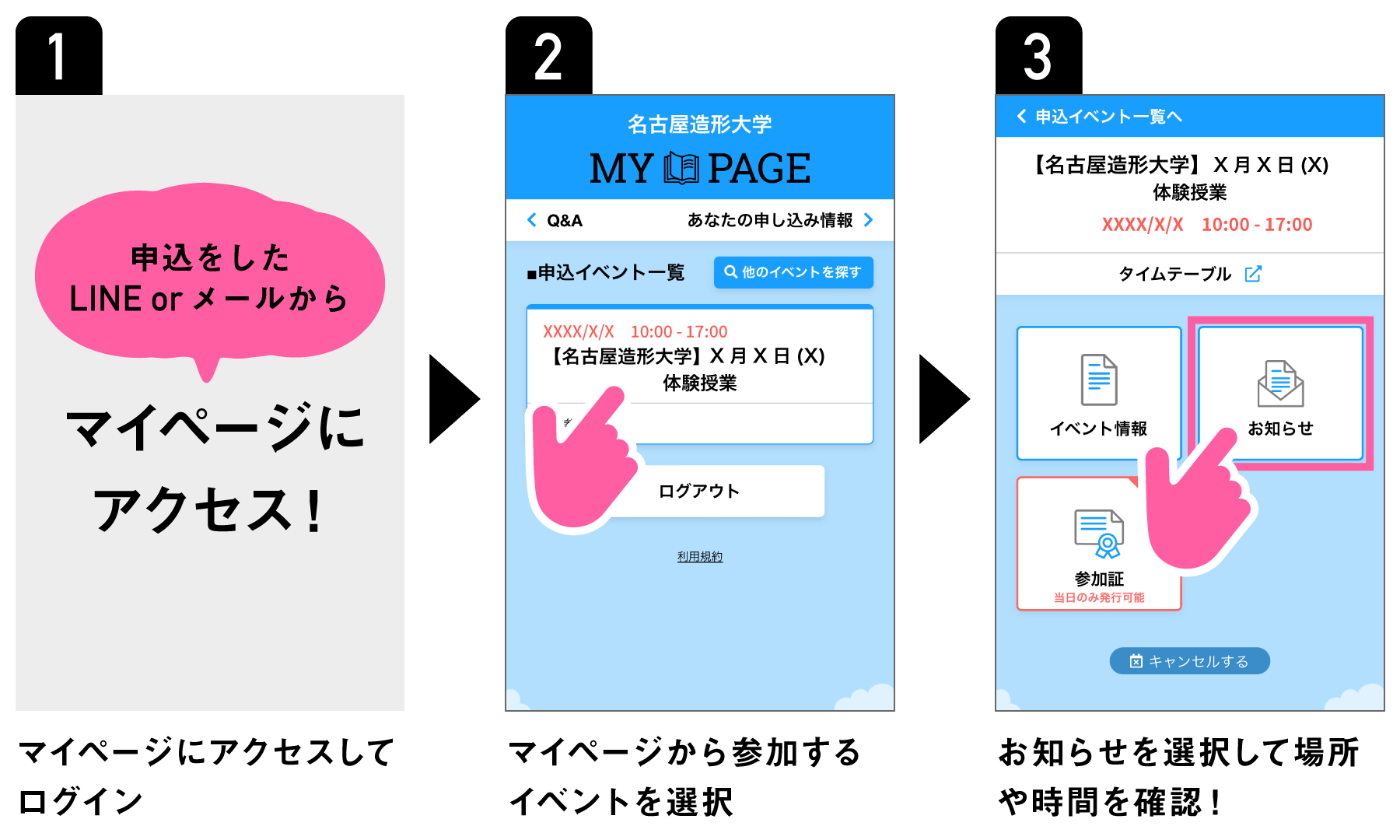 当日の時間や場所について